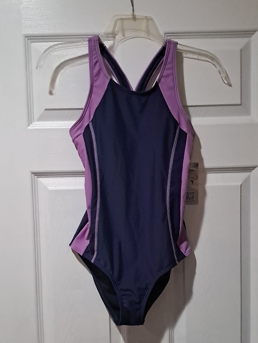 Girls' Navy and Lavender One-Piece Swimsuit